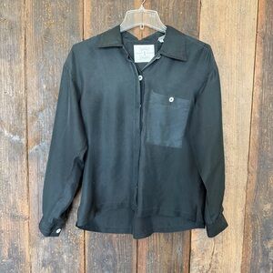 Black Vintage Button-Up Long Sleeve Shirt 100% Silk